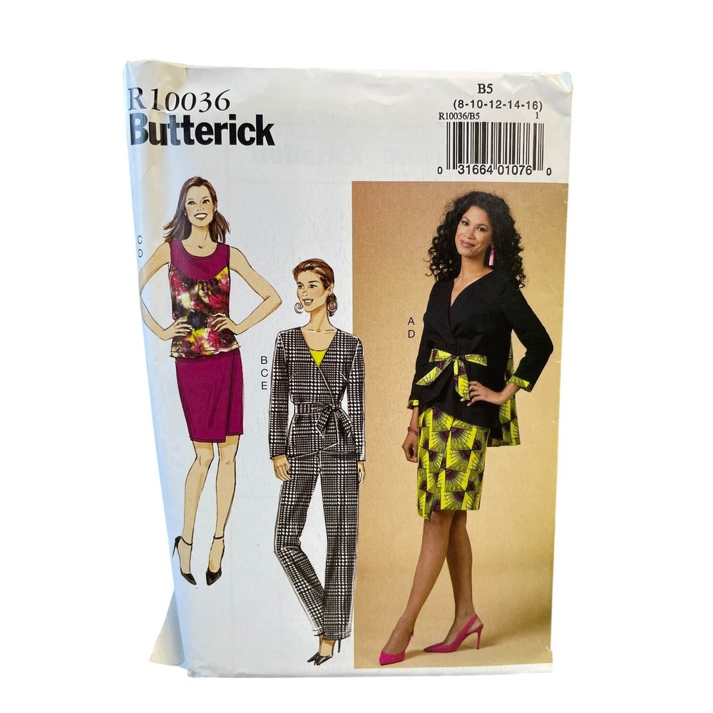 Butterick Sewing Pattern Misses B5 8-16 R10036 Jacket Top Skirt Pants Sash
